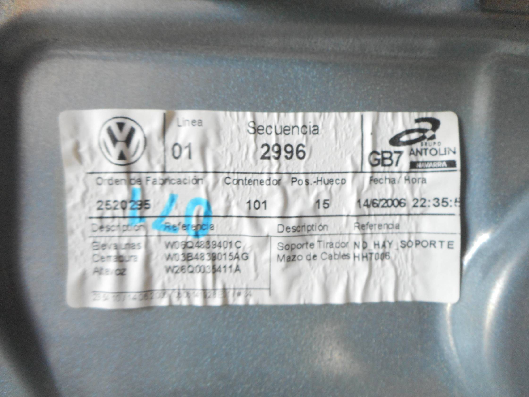 Alzacristallo porta post. sx.